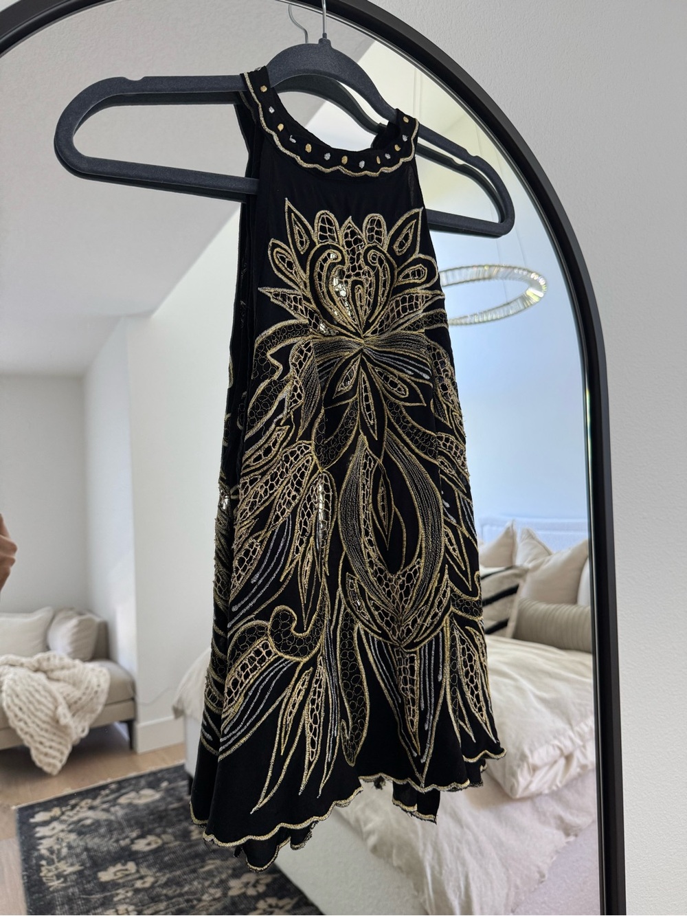 Lovers & Drifters Club Black Halter Top with Gold Embroidery
